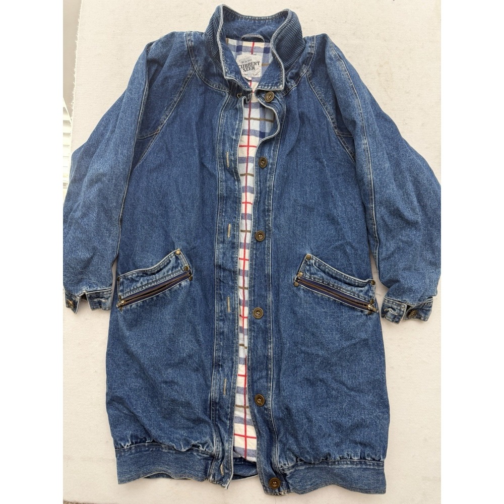 VTG Current Seen Denim Barn Coat Chore Jacket Flannel Lined Size Small 90s 80s